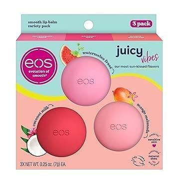 EOS Juicy Vibes Lip Balm - Watermelon Frosé, Mango Melonade, and Coconut Milk, The entire Day Dampness Lip Care Items, 0.25 oz, 3-Pack