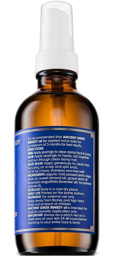 Ancient Greek Remedy Organic Face and Body Oil for Dry Skin, Hair, Hands, Cuticles, and Nails Care, 4oz