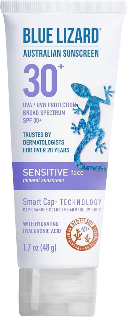 Blue Lizard SENSITIVE FACE Mineral Sunscreen with Zinc Oxide and Hydrating Hyaluronic Acid - SPF 30+, 1.7 oz