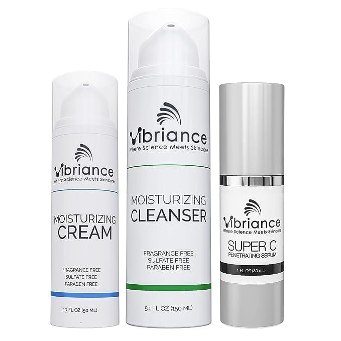 Vibriance Skincare Bundle | Super C All-in-One Serum, Ultra-Gentle Moisturizing Cleanser, Light-weight Moisturizing Cream