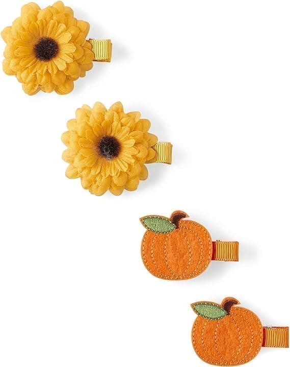 The Children's Place Girls' 4-Pack Pumpkin, Fall Sunflower Hair Clip Set 