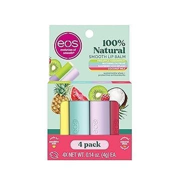 EOS 100% Natural Lip Balms - Coconut Milk, Pineapple Passionfruit, Watermelon Frosé & Raspberry Kiwi Splash, All-Day Moisture Lip Care, 0.14 oz, 4-Pack